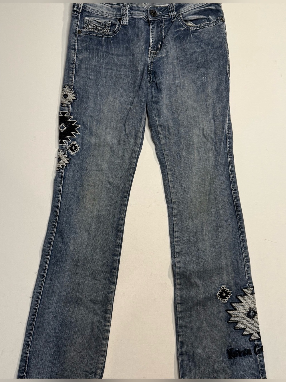 Cowgirl Tuff Blue Embroidered Wide-Leg Jeans